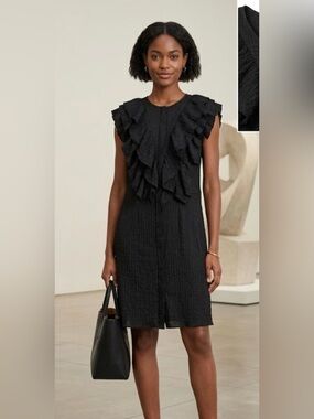 MARNI Black Silk Linen Ruffle Front Sleeveless Shift Dress IT 38 US 2